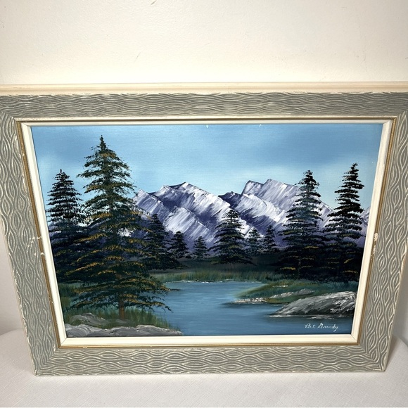 Vintage original oil painting. Mountains. Trees. Landscape. Pat Grandy - Picture 7 of 8